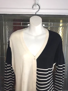 Saks Fifth Avenue Black &White Knit Cashmere/ Silk Cardigan Sweater SZ XL - Picture 1 of 5