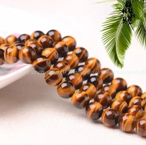 Natural Gems Yellow Tiger's Eye Round Spacer Loose Beads 6MM 8MM 10MM 12MM 15" - Picture 1 of 12