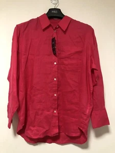 Marks & Spencer Pure Linen Long Sleeve Shirt Top Blouse UK 22 £35 Fuchsia - Picture 1 of 11