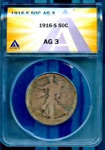 1916-S 50c Silver Walking Liberty Half-dollar AG 3 ANACS # 7830233 + Bonus - Picture 1 of 2