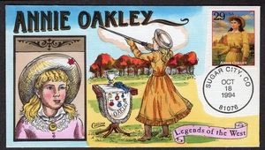 1994 Legends of the West ANNIE OAKLEY (2869d) - Collins dipinto a mano FDC TD789 - Foto 1 di 1