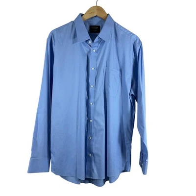 Nordstrom Men's Button Down Shirt Blue 100% Cotton Non Iron Trim Fit Size 17.5 - Image 1 of 4