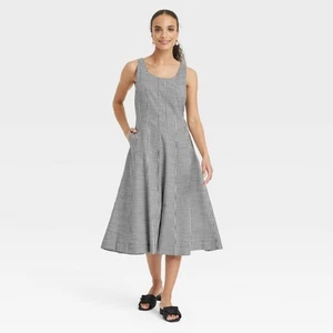 Women's Corset Midi A-Line Dress - A New Day Black Gingham 10 - Picture 1 of 3