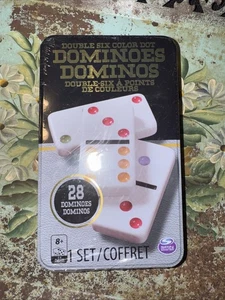 New Double Six Color Dot Dominoes In Color Collectors Tin Box - Picture 1 of 4