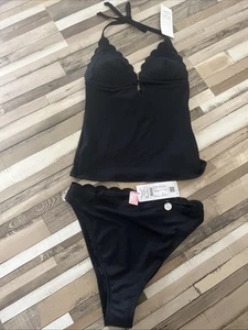 Hunkemöller Tankini High Leg Slip 2 Teile Scallop Shaping Nero Badeanzug Gr. L - Bild 1 von 8