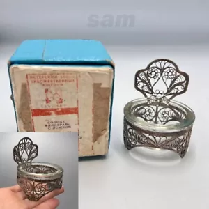 Bonita caja bodega vintage de vidrio de filigrana chapada en plata de la URSS 1987 - Imagen 1 de 9
