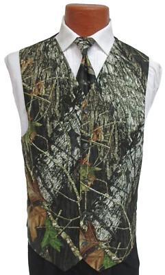 Men's Small Mossy Oak Camo Tuxedo Vest & Tie Set – Break-Up – USA Made - Image 1 of 4