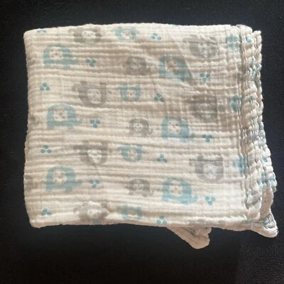 Manta Baby Starters Elefantes Blanco Azul Gris Suave Algodón Muselina Envoltura Lovey Foto 1 de 4