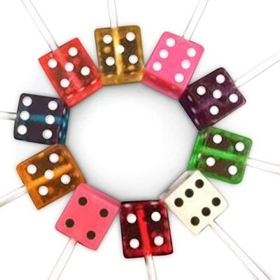 Chupadores de dados Bunco - Piruletas de dados - 12 colores/sabores surtidos en caja de regalo Foto 1 de 3