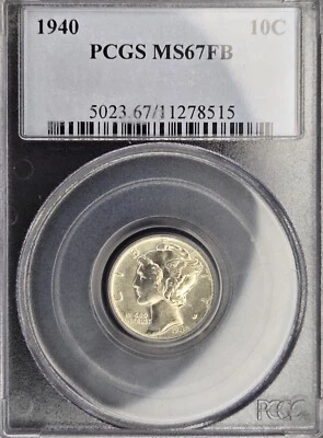 1940-P Mercury Dime 10C - PCGS MS67 Full Bands - White Luster - Premium Quality - Image 1 of 4