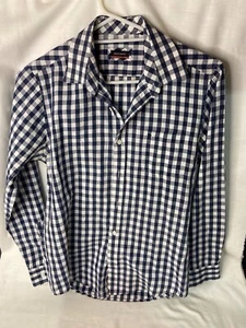 Pierre Cardin Mens Navy and white check long sleeve shirt size S - Free Delivery - Picture 1 of 9