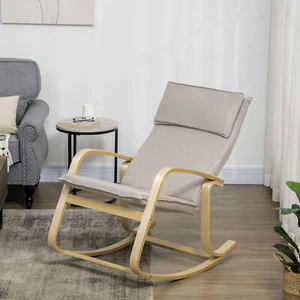 HOMCOM Schaukelstuhl Relaxsessel Gestell aus Birkenholz Belastbarkeit 120kg Grau - Bild 1 von 9