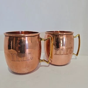 Set of 2 Mr & Mrs Copper Mugs 4x3.5" Moscow Mule ODI India - Picture 1 of 9