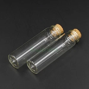 2pcs 20ml (80mm x 21mm) Empty Clear Glass Wishing Bottles Cork Storage Vials - Picture 1 of 4