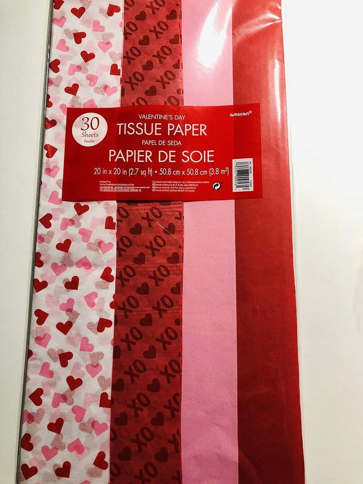 Valentine's Day Hearts Red Pink White Holiday Theme Party Gift Wrap Tissue Paper - Image 1 of 1