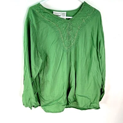 White Stag Womens Green Long Sleeves V Neck Embroidery Blouse Top Size 18W/20W - Image 1 of 4