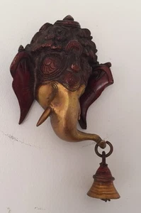 Ganesh Ganesha Elephant Face Hindu God Chime Bell Brass Wall Hanging HEAVY - Picture 1 of 7