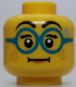 Lego Yellow Female Head Dark Azure Glasses Nougat Freckles Lips Smile Sweat Drop - Picture 1 of 2