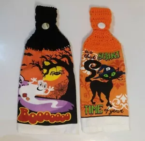 Lot of 2 Halloween Crochet Top Kitchen Dish Towels - Picture 1 of 8