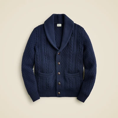 J.Crew $148 Heritage Cotton Cable-knit Shawl-collar Cardigan, Navy, M