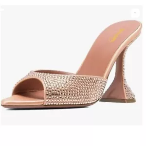 XYD Women's Open Pointed Toe High Heel Mules Slip-ons Rhinestone Peachpuff - Picture 1 of 8