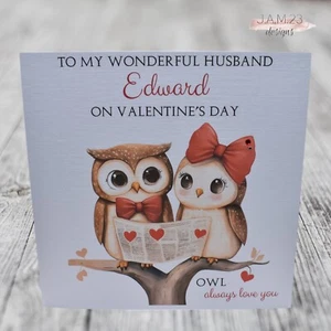 Personalised Valentine's Day Card Wife Husband Owl Always Love You - Picture 1 of 8