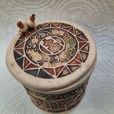 Vintage clay folk art lidded box trinket holder Costa Rica