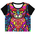 Cat Stained Glass Crop Tee, Cat Crop Top, Cat Tshirt, Cat Top, Cat Lovers