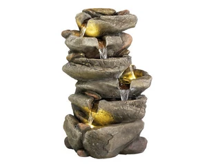 Felswasserfall Springbrunnen Kunststein LED Beleuchtung 50cm Brunnen Wasserspiel - Bild 1 von 4