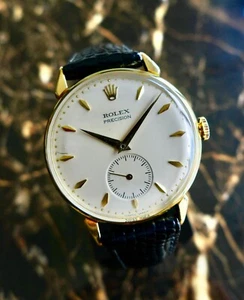 A BEAUTIFUL VINTAGE 1950s GENTS ROLEX PRECISION WITH FANCY LUGS IN 18K GOLD - Picture 1 of 9
