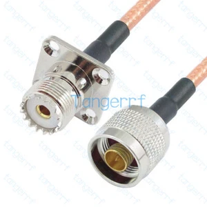 N male to SO239 UHF female 4hole Panel RG400 Coaxial Cable Low Loss RF 50ohm Lot - Picture 1 of 5