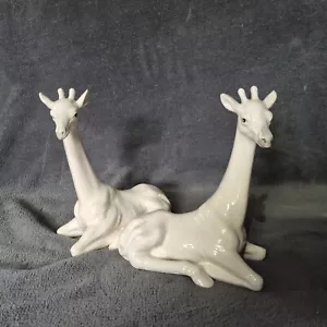 Coppia giraffe sedute Fitz and Floyd ceramica bianca vintage anni 70 - Foto 1 di 13
