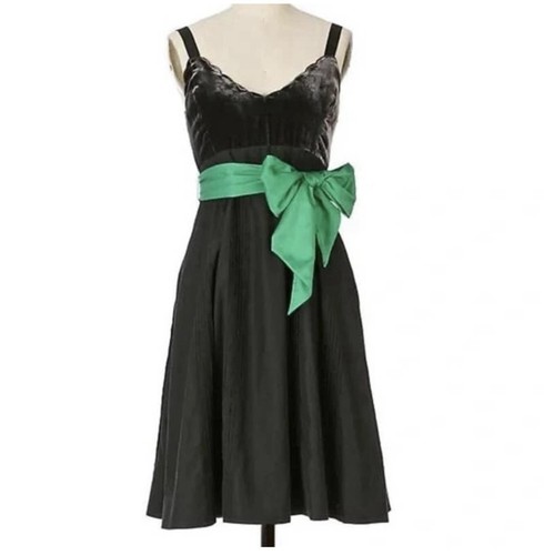 Abito al ginocchio Moulinette Soeurs Vetements nero seta cotone scollo a V velluto A~Linea 6