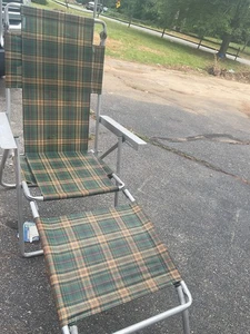 Vintage Aluminum Folding Lawn Lounge Chair with towel top - Picture 1 of 6