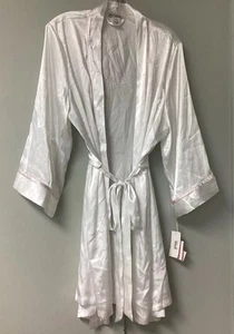 Linea Donatella Women's Wrap Robe Size XL Sateen Mrs. Tie Ivory Long Sleeve New - Picture 1 of 22