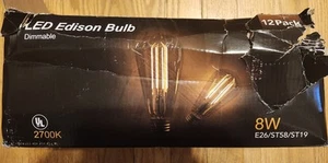 FREE Led Edison 11 Bulbs Dimmable 8W 12 Pack 2700K E26/ST58/ST19  Missing 1 NIB - Picture 1 of 4