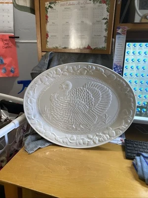 FUSON-18,5X14,5-GRANDE-repujado-plato de pavo de acción de gracias-ovalado-bonito Foto 1 de 4