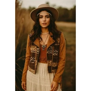 Oli & Hali gemischte Tier Obst Drucke Kunst Wildleder Bohemian Motorrad Jacke Small - Bild 1 von 10