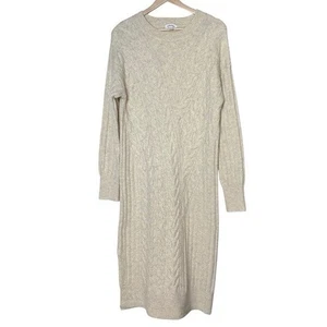 Nordstrom Woll Stretch Zopfmuster Pullover Midikleid Gr. M elfenbein minimalistisch - Bild 1 von 8