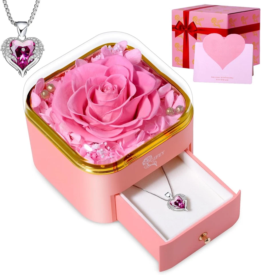 Chritmas女式玫瑰礼物,永久粉红色项链  — 第 1/4 张图片