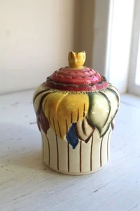 HJ Wood Burslem Sugar Jam Jelly Condiment Serving Jar Floral Hand Painted 1940s - Picture 1 of 5