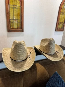 2 Vintage Straw Cowboy Western Hats – Woven Ranch Rodeo Sun Hats Adult Size - Picture 1 of 12