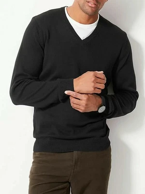 M & S Ex M&S Mens Black Cashmilon V-Neck Sweater Pullover Knitted Christmas Jumper