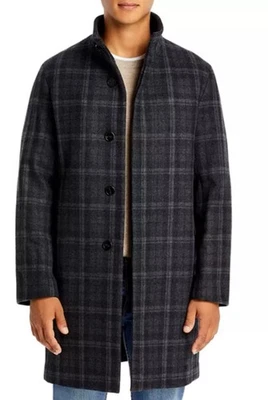 Men’s Theory Belvin Ortler Coat Size Large Plaid Wool Overcoat Trench Jacket - Image 1 of 4