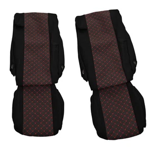 2 Sitzbezüge Schwarz mit Rot Naht für DAF 106 2013-21 Fahrer + Beifahrer - Bild 1 von 2