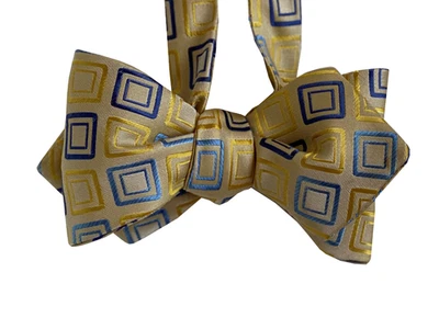 Мужской шелковый галстук-бабочка - геометрический на желтый галстук-бабочка - ручной работы, самостоятельный галстук - Изображение 1 из 3