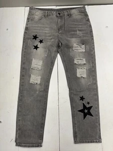 Shein Light Wash Black Distressed Star Print Denim Jeans Herren Größe 36 - Bild 1 von 7
