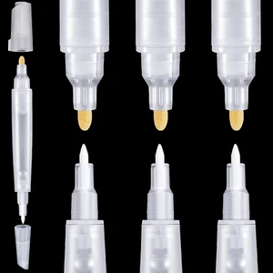 Set of 6 White Refillable Blank Paint Pens 3 mm and 0.7 mm Empty Clear Graffiti - Picture 1 of 6
