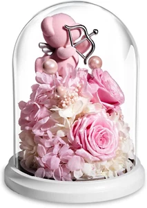 Preserved Rose Bear in Glass Dome, Birthday Roses Gifts Box for Women Girlfriend - Picture 1 of 9