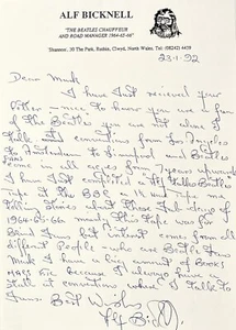 Carta de autógrafo firmada por los Beatles de Alf Bicknell (conductor oficial de los Beatles) - Imagen 1 de 4